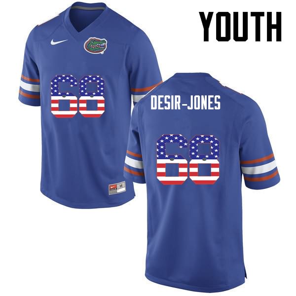 NCAA Florida Gators Richerd Desir-Jones Youth #68 USA Flag Fashion Nike Blue Stitched Authentic College Football Jersey CND4464KR